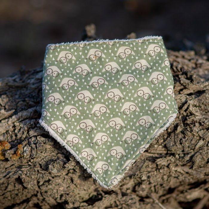Babero babitas para bebé con estampado de búhos con gafas en tonos verdes