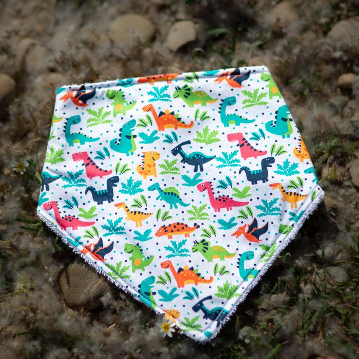 Bandana bebé de tela con estampado de dinosaurios