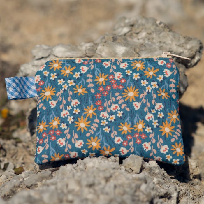 Monedero floral azul con cremallera - Imagen 3