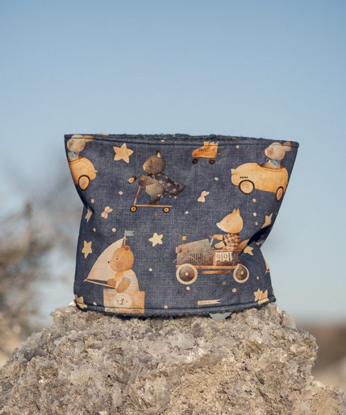 Cuello infantil polar animalitos azul hecho a mano
