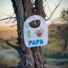 Babero infantil artesanal I ❤️ PAPÁ con corazón y búho.