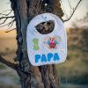 Babero infantil artesanal I ❤️ PAPÁ con corazón y búho.