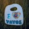 Babero infantil artesanal I ❤️ YAYOS con corazón y búho.
