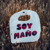Babero infantil artesanal SOY MAÑO® verde agua con aplicación en tela de cachirulo.