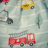 Mochila infantil grande de tela con estampado de vehículos de emergencia hecha a mano.