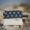 Pequeño monedero en tela de algodón con tela estampada de piratas blanco y negro